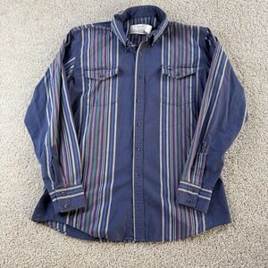 Vintage Longhorn Shirt Mens Large Blue Striped Long Sleeve Button Up Western
